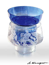 ваза «Хоккей» из 3-х частей | хрусталь | цветное стекло | тех. мороз | гравировка | h-36 cм | 1981 г.
